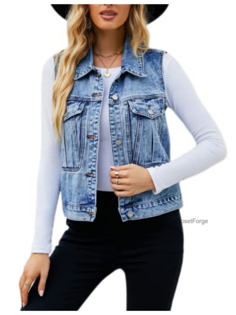 Sleeveless Button Down Classic Jean Denim Vest Coat